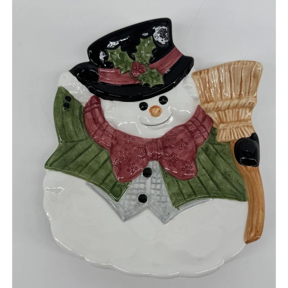 Omnibus by Fitz and Floyd Snowman Christmas Plate Holiday Serving Dish Decor